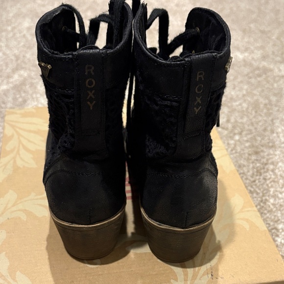 Roxy Black Lace-Up Boots with Crochet Detail - Picture 2 of 3